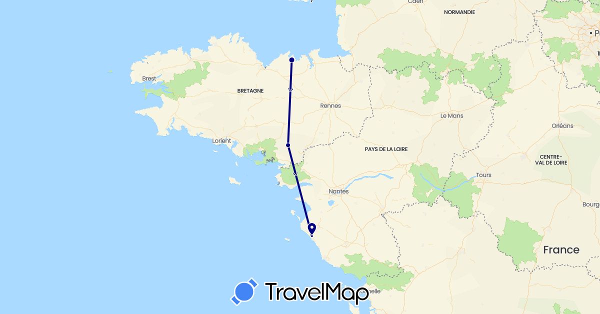 TravelMap itinerary: driving in France (Europe)